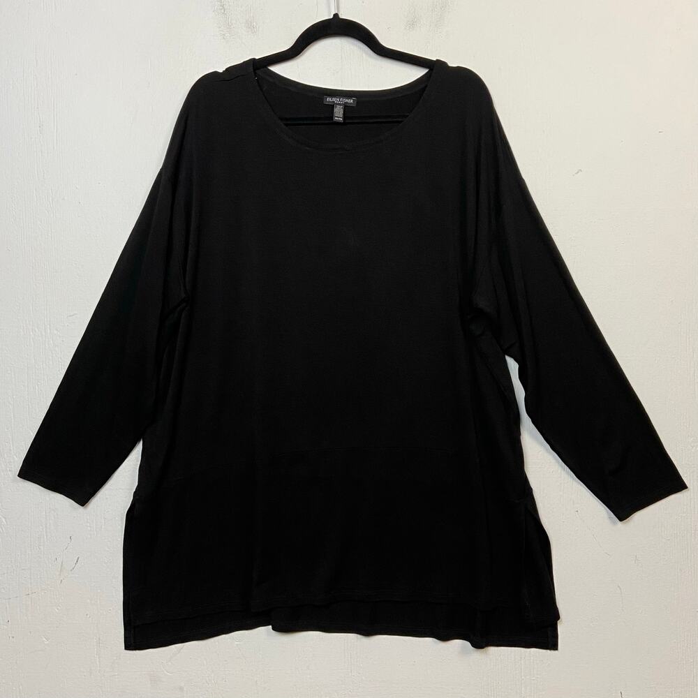 Eileen Fisher Women's Black Long Sleeve Stretch Lagenlook Tunic Top One Size